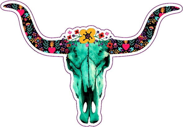 Floral Bull Skull Vinyl Decal - Western Bumper Sticker