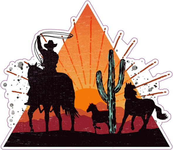 Cowboy Sunset Vinyl Decal - Western Bumper Sticker